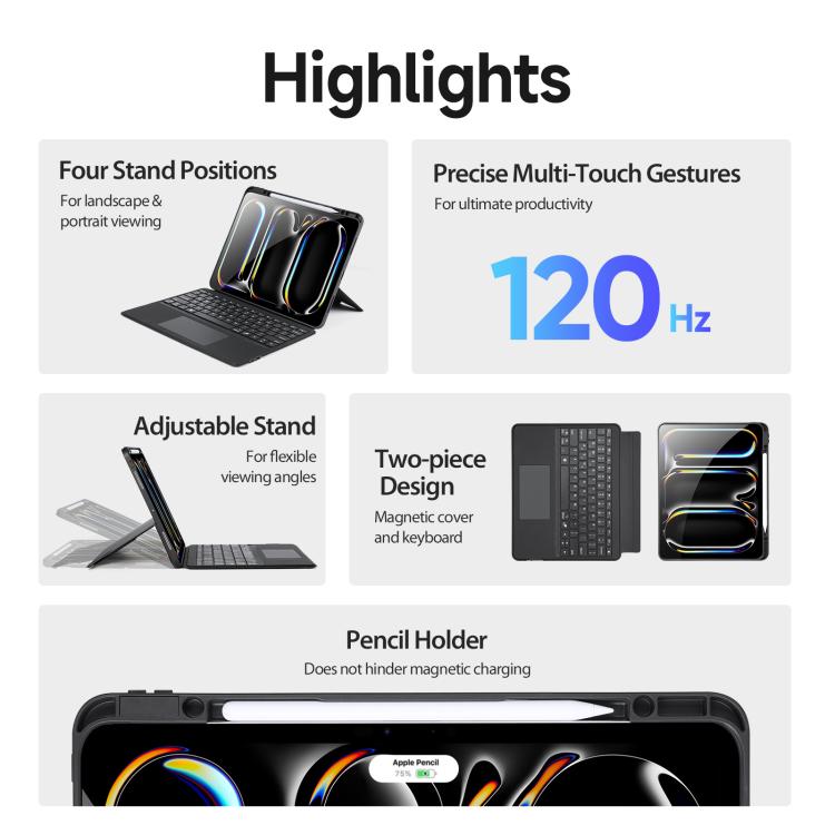Funda para tablet de cuero vegano con teclado inalámbrico magnético retroiluminado DUX DUCIS Serie DK, For iPad Pro 13 2025 / 2024, For iPad Pro 11 2025 / 2024, For iPad 2025 / 2022, For iPad Air 11 2025 / 2024, For iPad Air 13 2025 / 2024             ...
