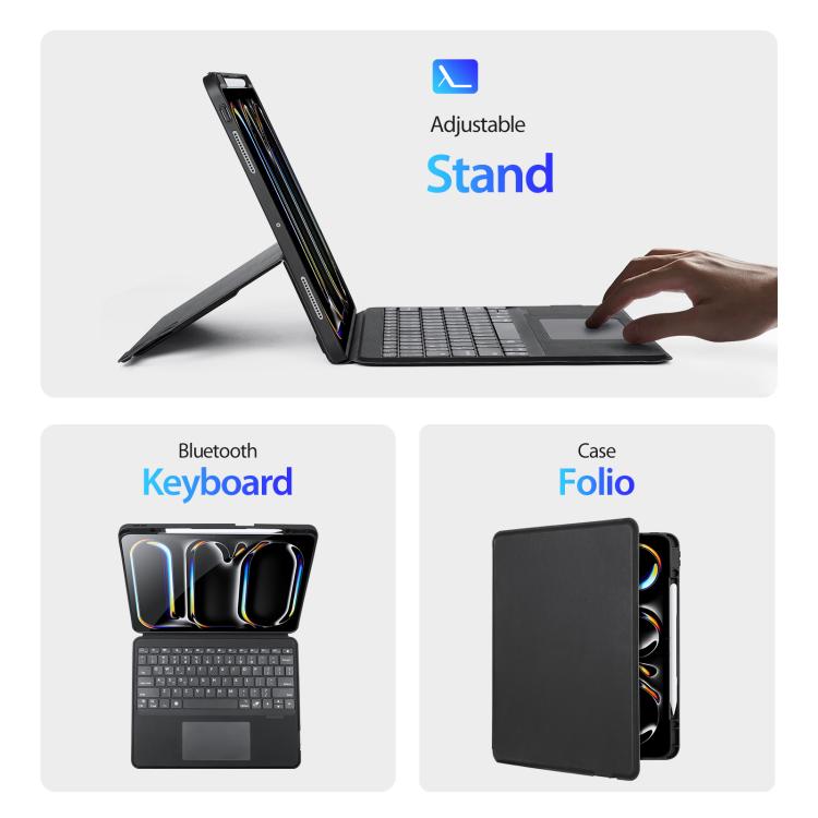 Funda para tablet de cuero vegano con teclado inalámbrico magnético retroiluminado DUX DUCIS Serie DK, For iPad Pro 13 2025 / 2024, For iPad Pro 11 2025 / 2024, For iPad 2025 / 2022, For iPad Air 11 2025 / 2024, For iPad Air 13 2025 / 2024             ...