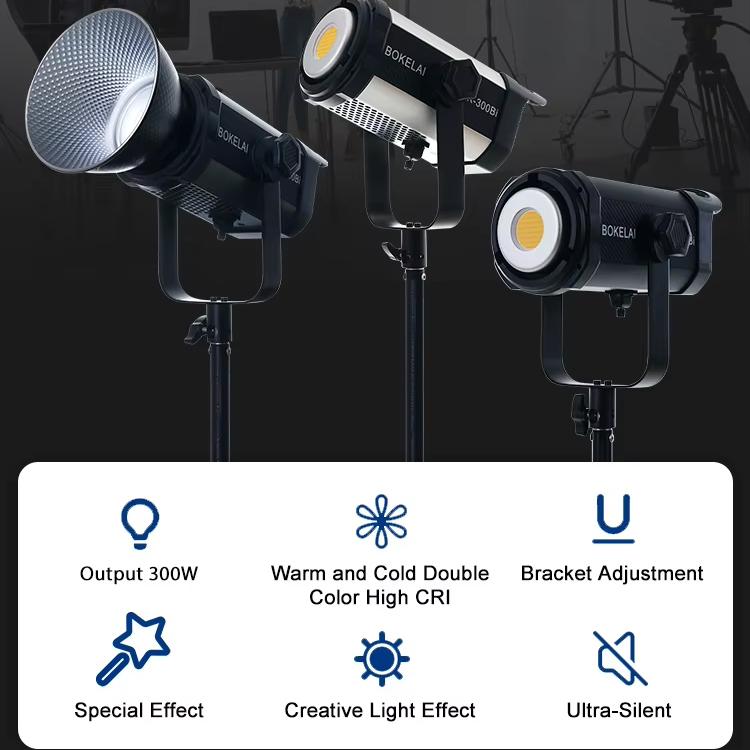 BOKELAI BK-300Bi 300W Luz LED de relleno para vídeo con doble temperatura de color (2700K-6500K) y control remoto., US Plug, EU Plug, UK Plug