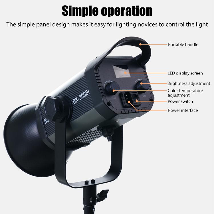 BOKELAI BK-300Bi 300W Luz LED de relleno para vídeo con doble temperatura de color (2700K-6500K) y control remoto., US Plug, EU Plug, UK Plug