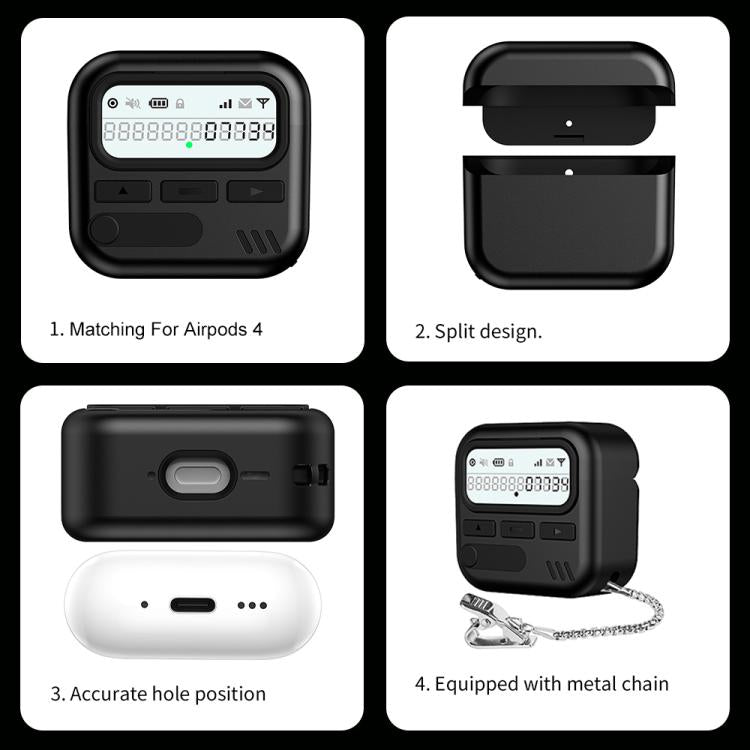 Funda híbrida de TPU para PC con diseño de buscapersonas retro de XDcase, For AirPods 4, For AirPods Pro 2 / 1