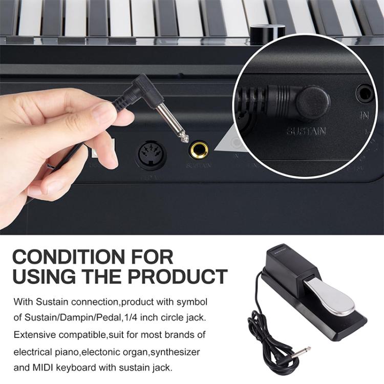 Pedal de sustain para piano con conector de 6,35 mm, pedal para sintetizador MIDI, longitud del cable: 1,85 m, Cable Length: 1.85m