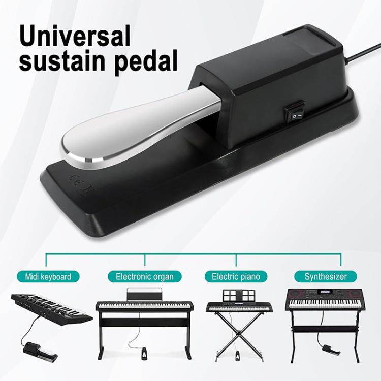 Pedal de sustain para piano con conector de 6,35 mm, pedal para sintetizador MIDI, longitud del cable: 1,85 m, Cable Length: 1.85m