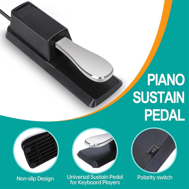 Pedal de sustain para piano con conector de 6,35 mm, pedal para sintetizador MIDI, longitud del cable: 1,85 m, Cable Length: 1.85m