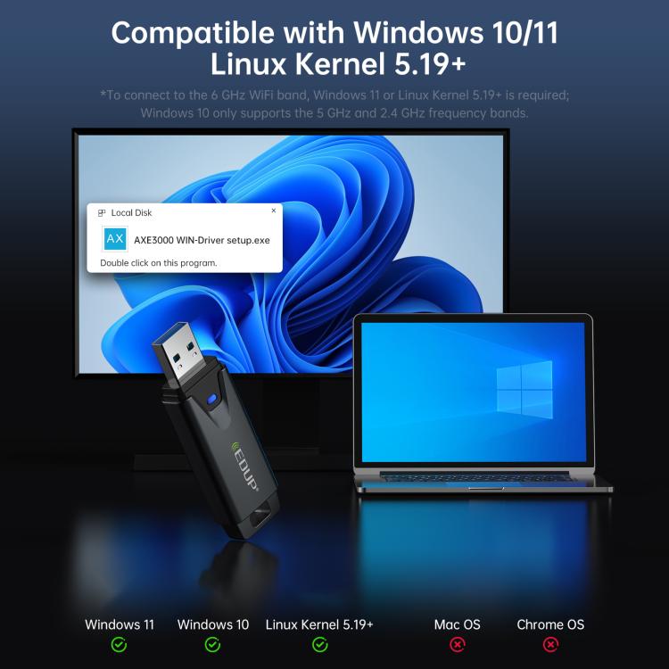 Adaptador de red inalámbrica mini USB tribanda WiFi 6E EDUP EP-AX1678, EP-AX1678
