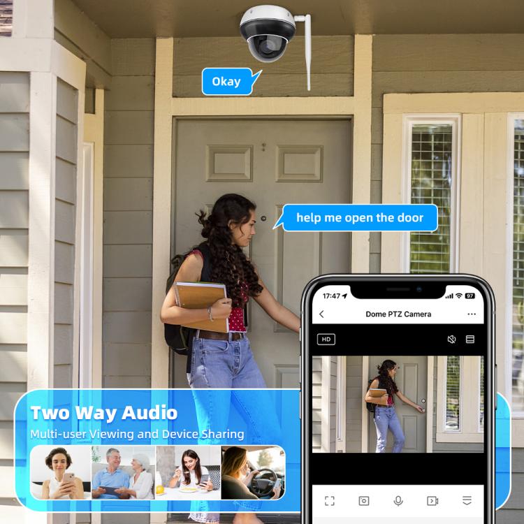 Cámara de seguridad tipo domo para exteriores RH-D05 de 5 MP con zoom óptico 5x, PoE y Wi-Fi., RH-D05