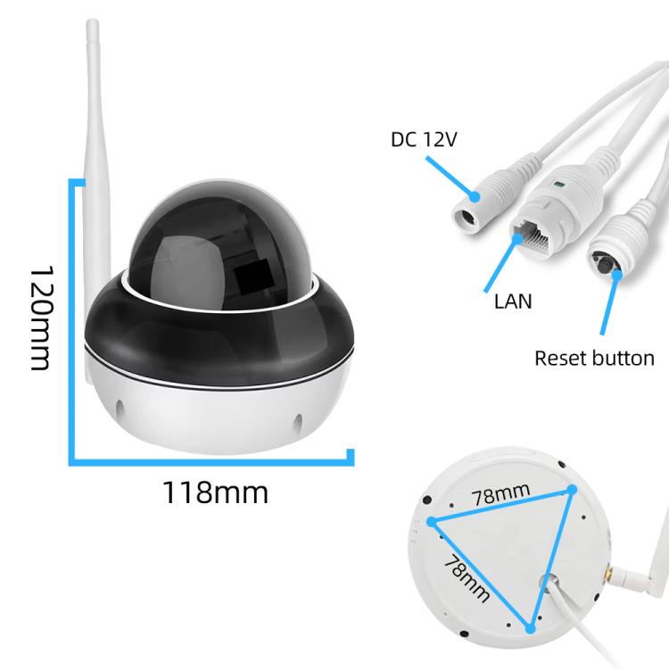 Cámara de seguridad tipo domo para exteriores RH-D05 de 5 MP con zoom óptico 5x, PoE y Wi-Fi., RH-D05