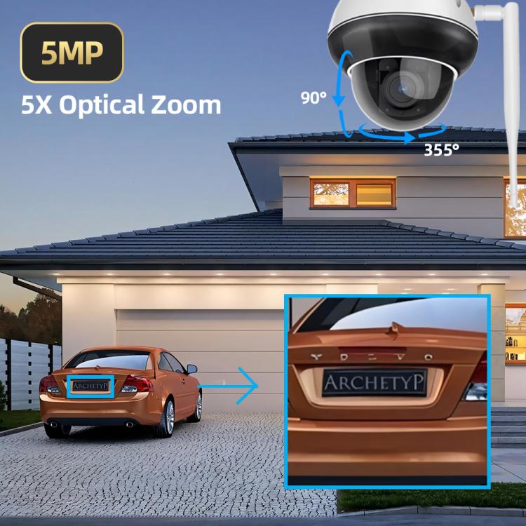 Cámara de seguridad tipo domo para exteriores RH-D05 de 5 MP con zoom óptico 5x, PoE y Wi-Fi., RH-D05