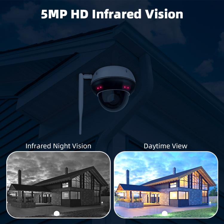 Cámara de seguridad tipo domo para exteriores RH-D05 de 5 MP con zoom óptico 5x, PoE y Wi-Fi., RH-D05