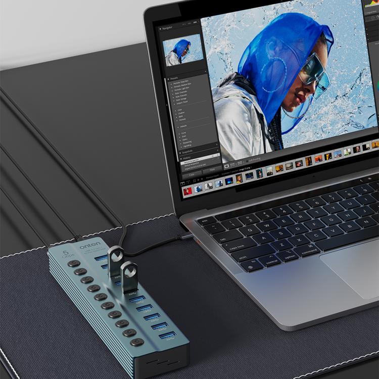 Estación de acoplamiento Onten 5308 USB3.2 Gen1 10 en 1 con botón independiente y enchufe estadounidense., 5308