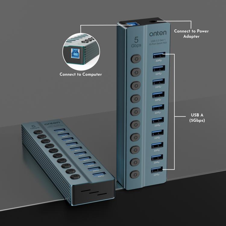 Estación de acoplamiento Onten 5308 USB3.2 Gen1 10 en 1 con botón independiente y enchufe estadounidense., 5308