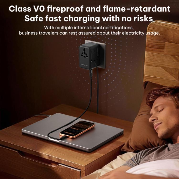 Cargador universal de viaje MOMAX UA30 1-World 2+ de 70 W con doble alimentación de CA y tecnología GaN, con cable retráctil., UA30D, UA30L