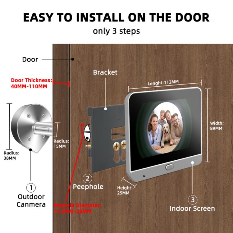 Videoportero RH-PD7 con pantalla HD de 4,3 pulgadas, mirilla panorámica de 360 grados y conexión WiFi inalámbrica de 2,4 GHz., RH-PD7