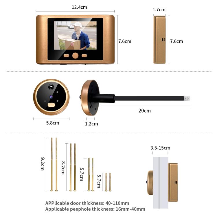 Mirilla electrónica RH-TPD08 con pantalla de 2,8 pulgadas y resolución 720P, con videoportero inalámbrico 2.4G.