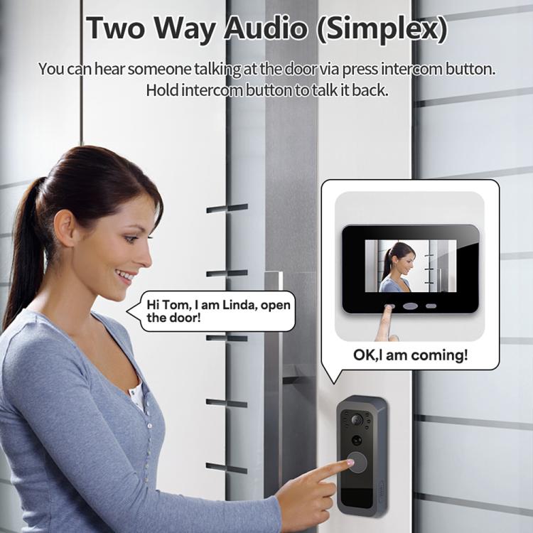 RH-TPD10-W Pantalla IPS de 4 pulgadas, videoportero inteligente Tuya con audio bidireccional y conexión WiFi.