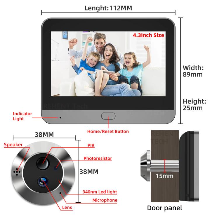 RH-PD6-I Timbre de puerta inteligente con video WiFi y detección de movimiento con pantalla HD de 4,3 pulgadas, RH-PD6-I