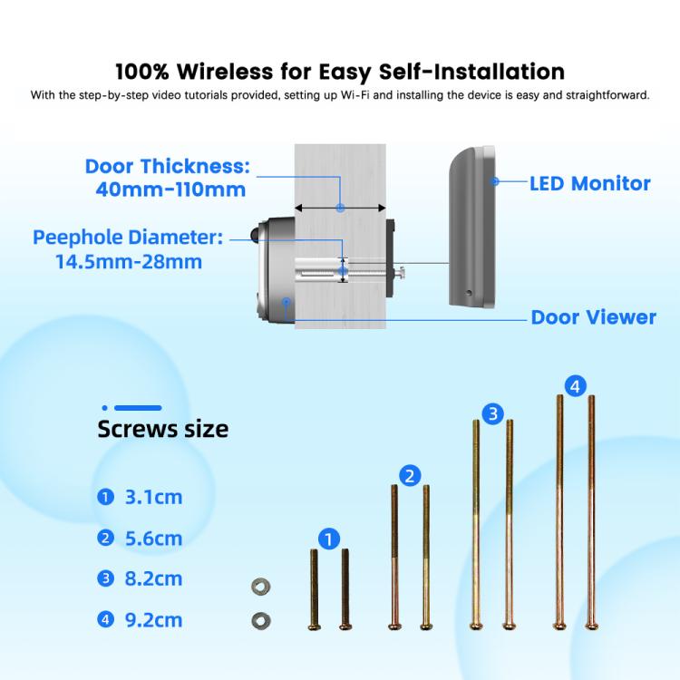 Videoportero inteligente WiFi con detección de movimiento y pantalla HD de 4,3 pulgadas RH-PD10-I, RH-PD10-I