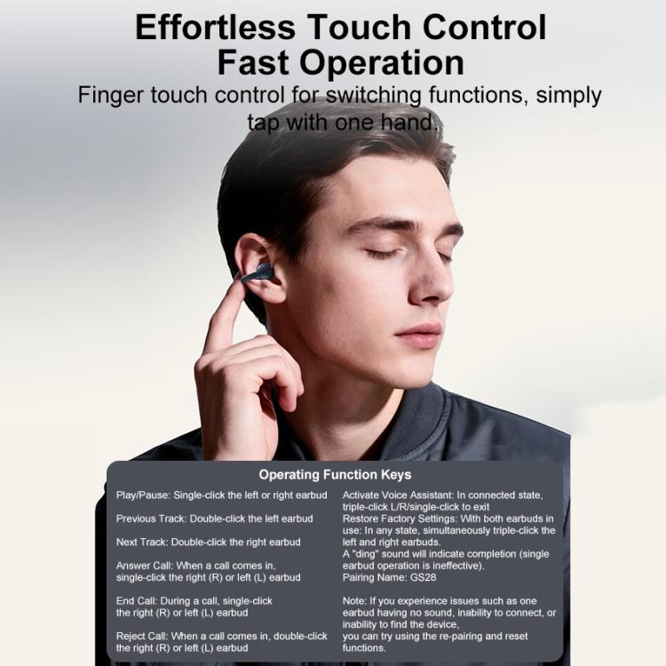 Auriculares inalámbricos Bluetooth ZGA GS28 con clip para la oreja e indicador luminoso., GS28