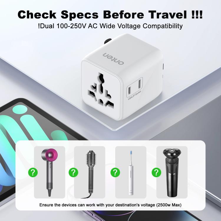 Adaptador de cargador de viaje universal multifuncional Onten CW81