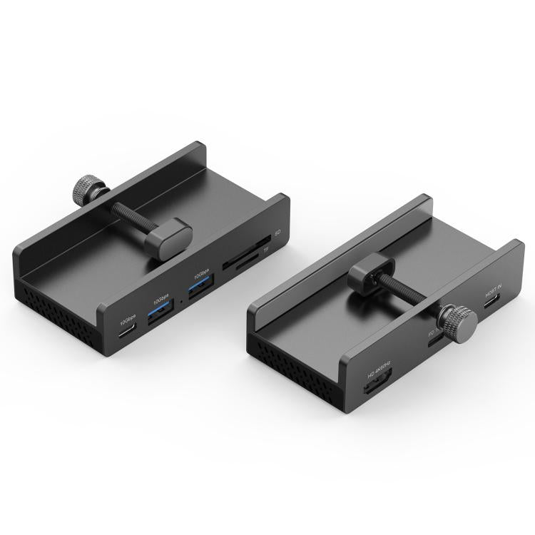 HCL-1071 Estación de acoplamiento HUB de 7 puertos Tipo-C de 3,2" con abrazadera y cable Tipo-C a Tipo-C., HCL-1071-BK, HCL-1071-SV