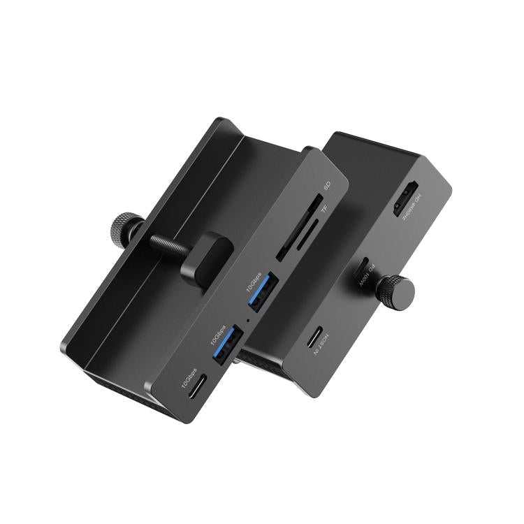 HCL-1071 Estación de acoplamiento HUB de 7 puertos Tipo-C de 3,2" con abrazadera y cable Tipo-C a Tipo-C., HCL-1071-BK, HCL-1071-SV