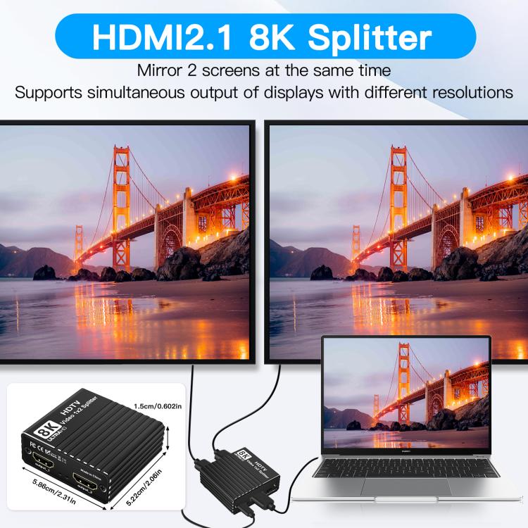 Divisor de vídeo HDMI Ultra HD H12 8K 60Hz 1 entrada 2 salidas, H12