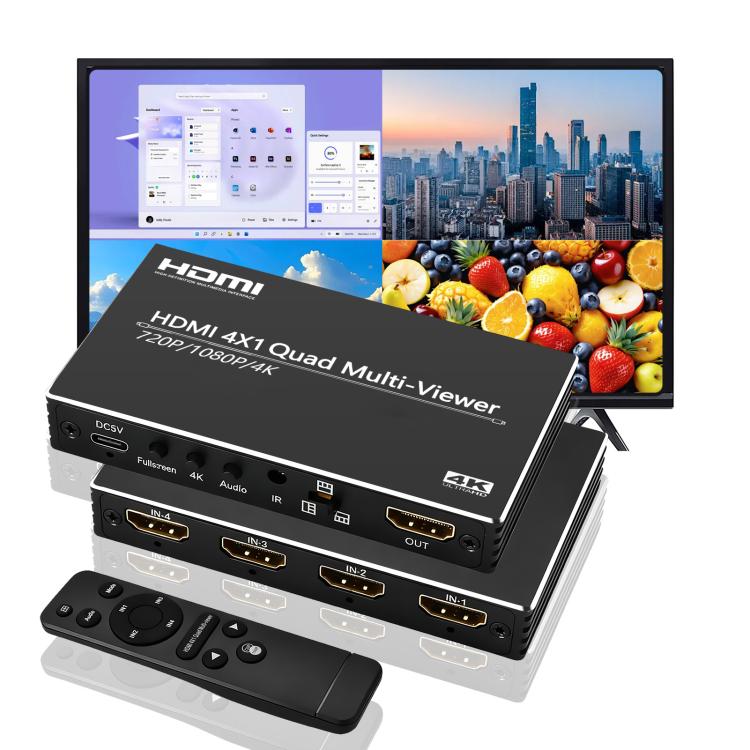 Conmutador de vídeo NK-BT41 4K 4 entradas 1 salida HDMI con multivisor cuádruple y mando a distancia., NK-BT41