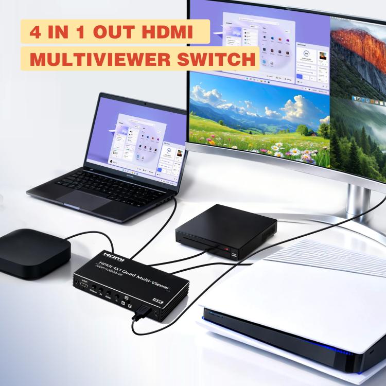 Conmutador de vídeo NK-BT41 4K 4 entradas 1 salida HDMI con multivisor cuádruple y mando a distancia., NK-BT41