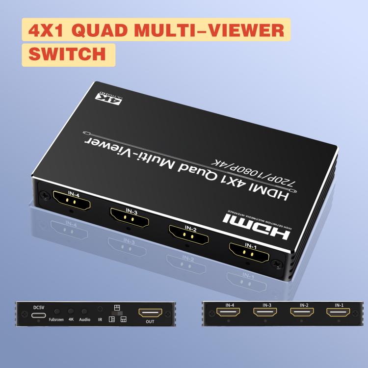 Conmutador de vídeo NK-BT41 4K 4 entradas 1 salida HDMI con multivisor cuádruple y mando a distancia., NK-BT41