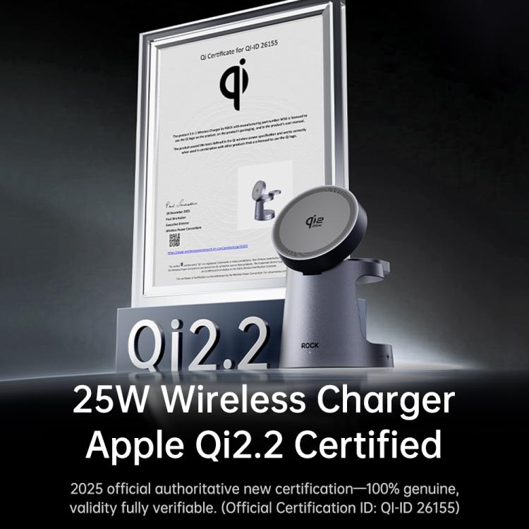 Cargador inalámbrico magnético 3 en 1 ROCK W56 con Qi2.2 de 25 W, W56