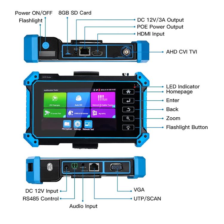 Probador de videovigilancia para ingeniería de simulación de redes coaxiales IPC-5100 Plus 4K, US Plug, EU Plug, UK Plug, AU Plug