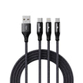 Cable de carga trenzado metálico ROCK RCB0790 de 1,2 m, 3 en 1, USB a 8 pines + Tipo-C + Micro USB., RCB0790