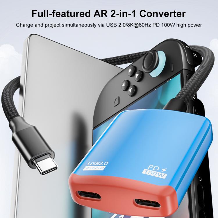 Convertidor AR 2 en 1 de USB-C a doble USB-C con todas las funciones