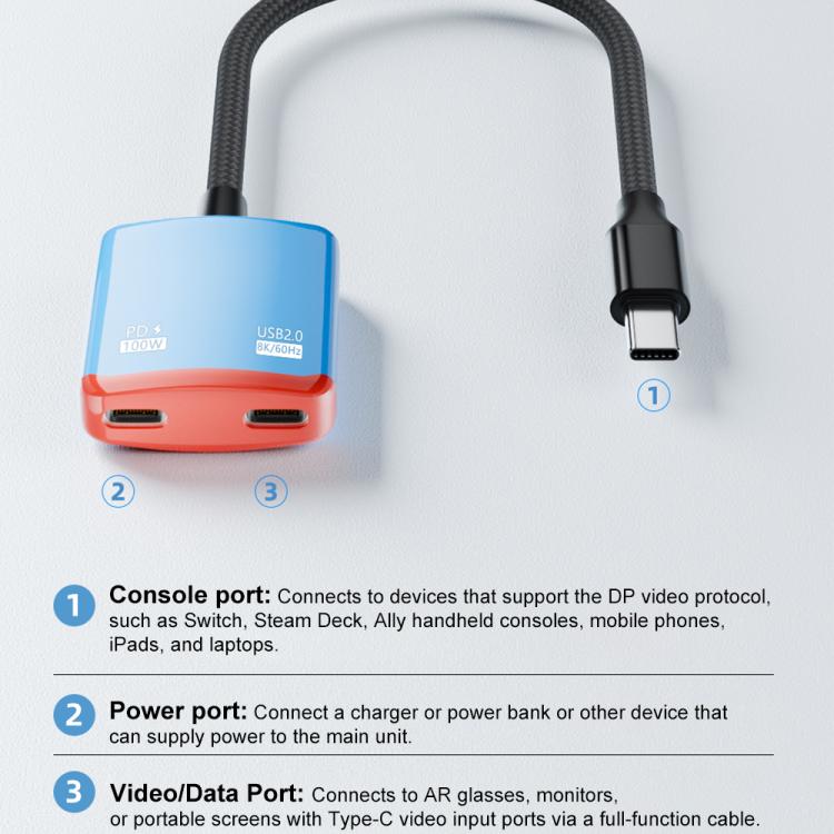 Convertidor AR 2 en 1 de USB-C a doble USB-C con todas las funciones