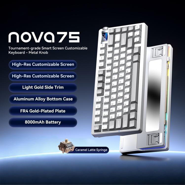 Teclado mecánico para juegos personalizable AULA nova75 con pantalla inteligente RGB de tres modos