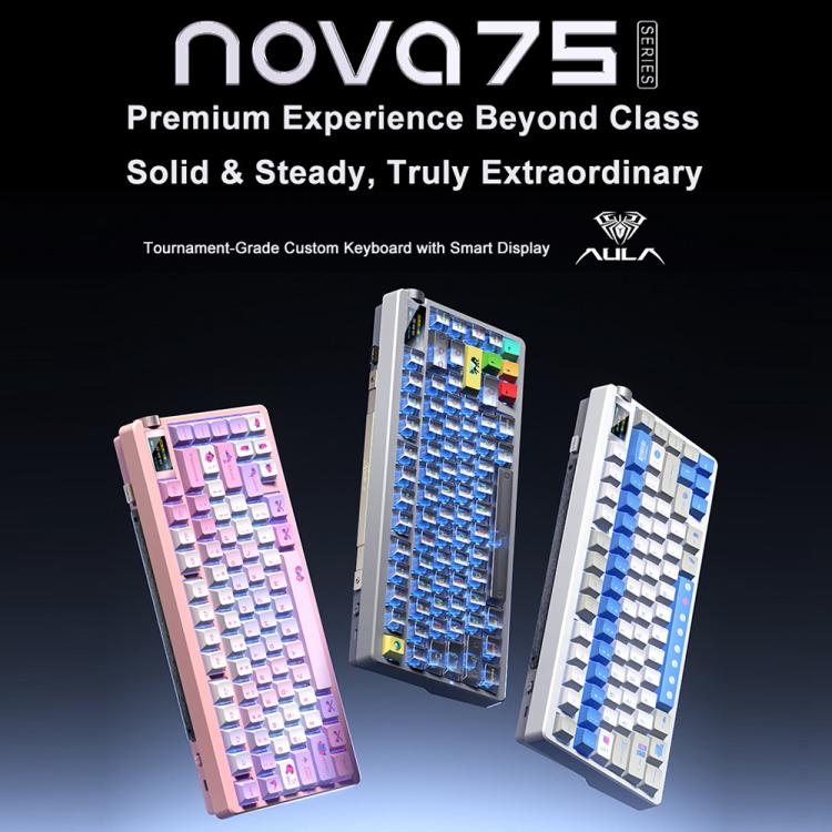 Teclado mecánico para juegos personalizable AULA nova75 con pantalla inteligente RGB de tres modos
