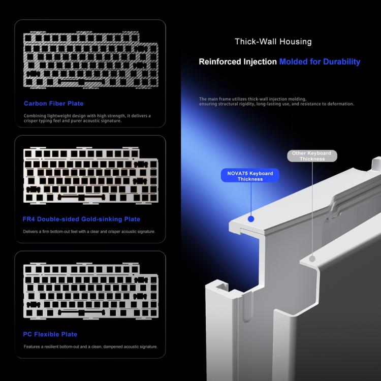 Teclado mecánico para juegos personalizable AULA nova75 con pantalla inteligente RGB de tres modos