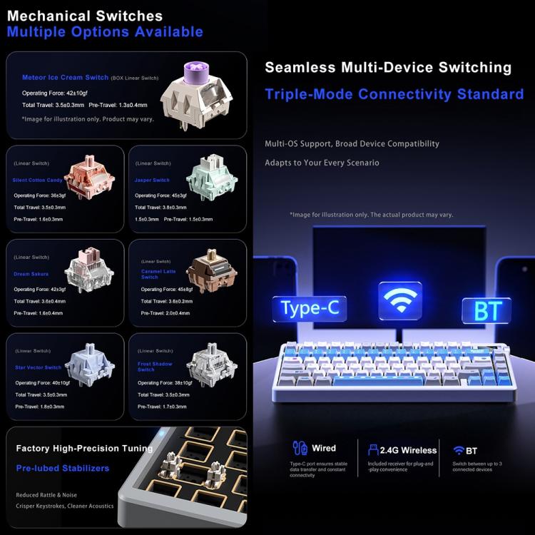 Teclado mecánico para juegos personalizable AULA nova75 con pantalla inteligente RGB de tres modos