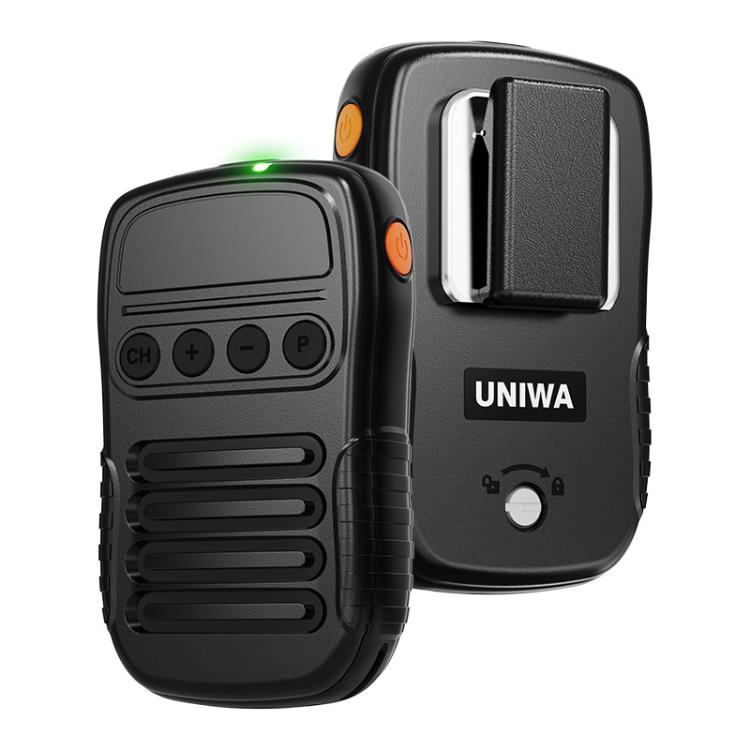 Intercomunicador portátil inalámbrico UNIWA BM008 BT5.2 con micrófono PTT y función de walkie-talkie.