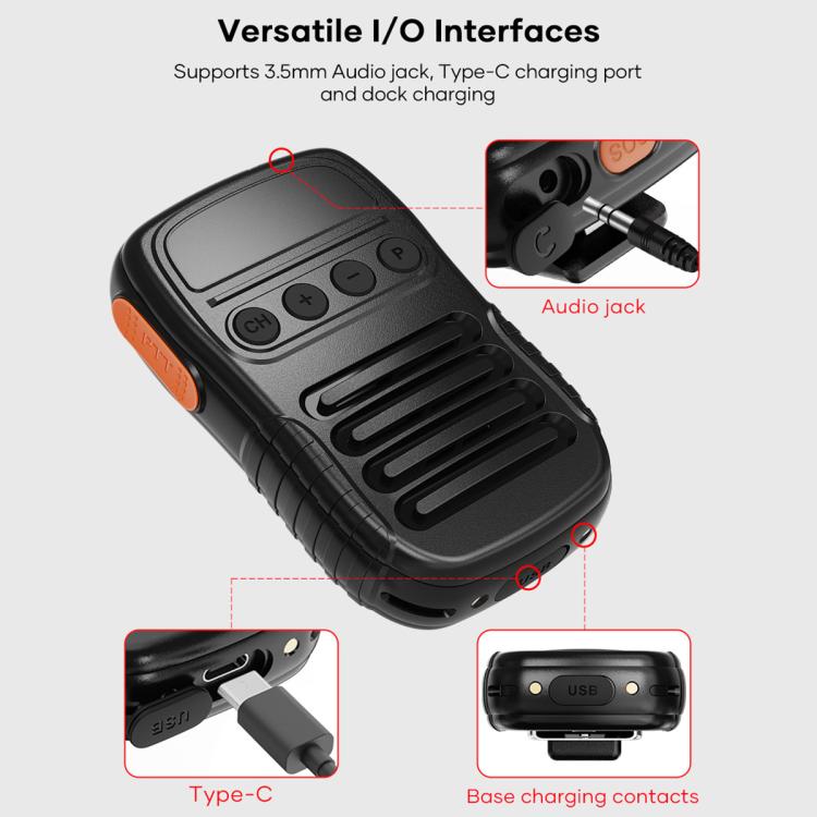 Intercomunicador portátil inalámbrico UNIWA BM008 BT5.2 con micrófono PTT y función de walkie-talkie.