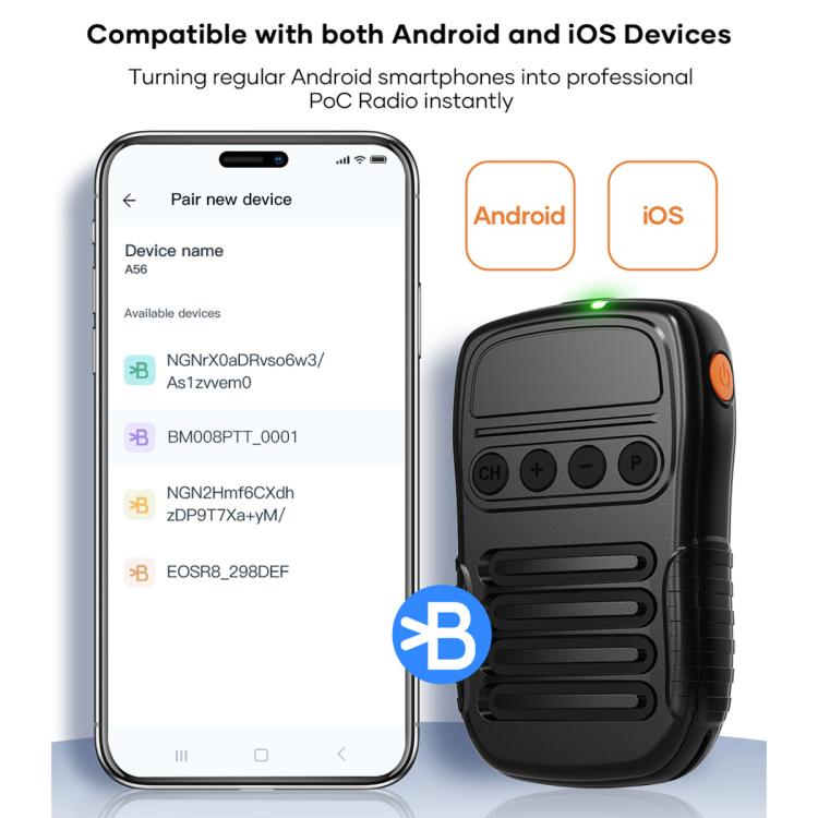 Intercomunicador portátil inalámbrico UNIWA BM008 BT5.2 con micrófono PTT y función de walkie-talkie.