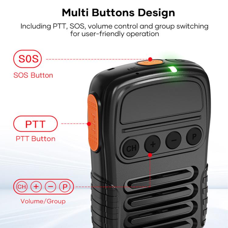 Intercomunicador portátil inalámbrico UNIWA BM008 BT5.2 con micrófono PTT y función de walkie-talkie.