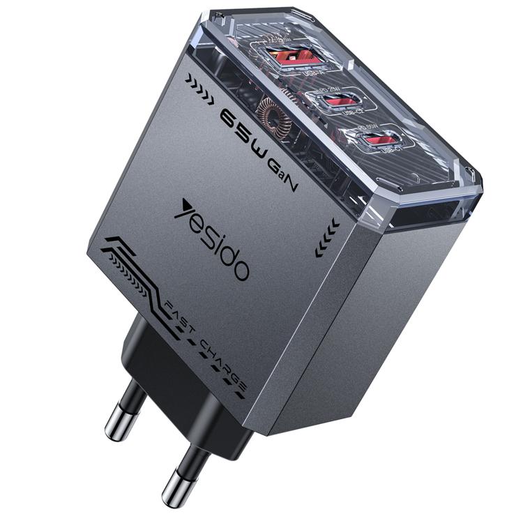 Cargador rápido de tres puertos Yesido YC101 de 65 W con tecnología Mecha GaN, YC101