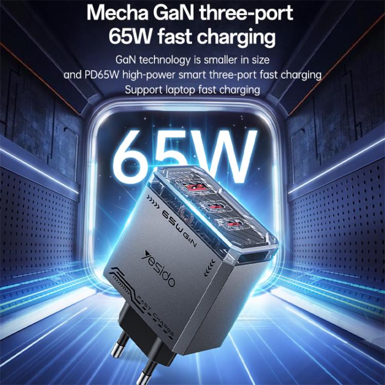 Cargador rápido de tres puertos Yesido YC101 de 65 W con tecnología Mecha GaN, YC101