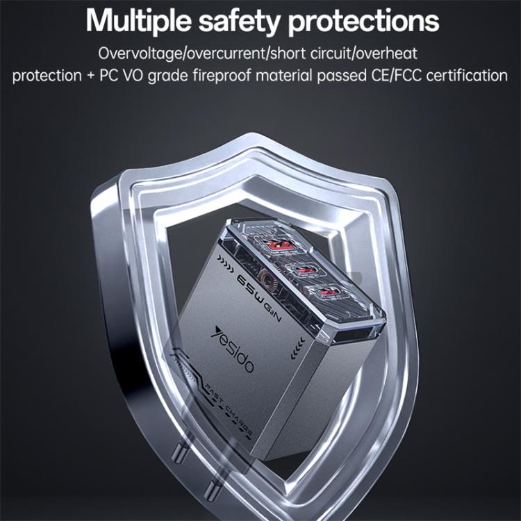 Cargador rápido de tres puertos Yesido YC101 de 65 W con tecnología Mecha GaN, YC101