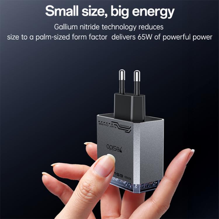 Cargador rápido de tres puertos Yesido YC101 de 65 W con tecnología Mecha GaN, YC101