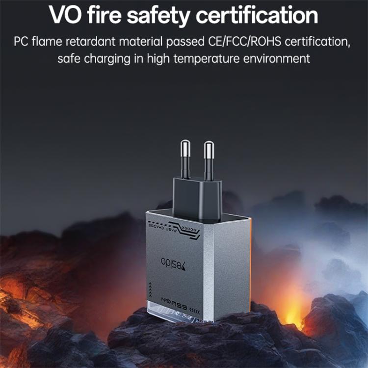 Cargador rápido de tres puertos Yesido YC101 de 65 W con tecnología Mecha GaN, YC101