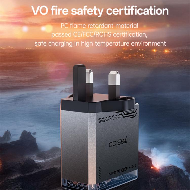 Cargador rápido de tres puertos Yesido YC147 de 65 W con tecnología Mecha GaN, YC147