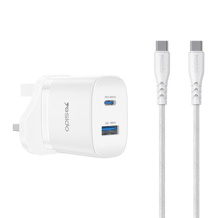 Cargador rápido Yesido PD45W con interfaz dual USB y Tipo-C, EU Plug, UK Plug, US Plug