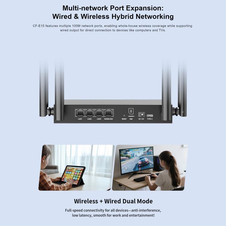 Router COMFAST CF-E15 de grado industrial con tarjeta SIM 4G a Ethernet/WiFi, CF-E15